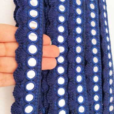 Navy Blue Fringe Trim With Mirrors, Boho, Bohemian Trim